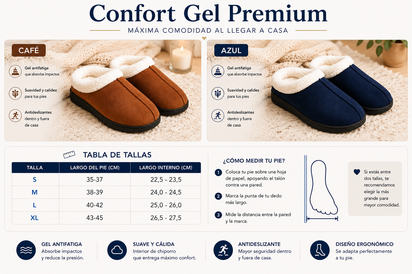 Confort Gel Premium™ | Pantuflas Ergonómicas Antifatiga